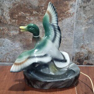 Taking Flight Mallard Duck Table Lamp Planter Ceramic